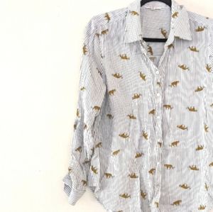 Jane and Delancey Long Sleeve  Button-down Striped Tiger Novelty Print